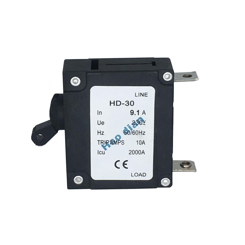 磁力液壓電磁塑殼斷路器HD-30系1P/9.1A磁力設備保護電磁式斷路器